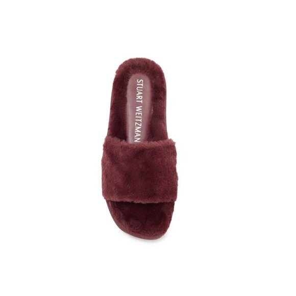 STUART WEITZMAN Sz 7 Elodie Chill Faux Fur Slide Sandal Cranberry - Picture 4 of 11